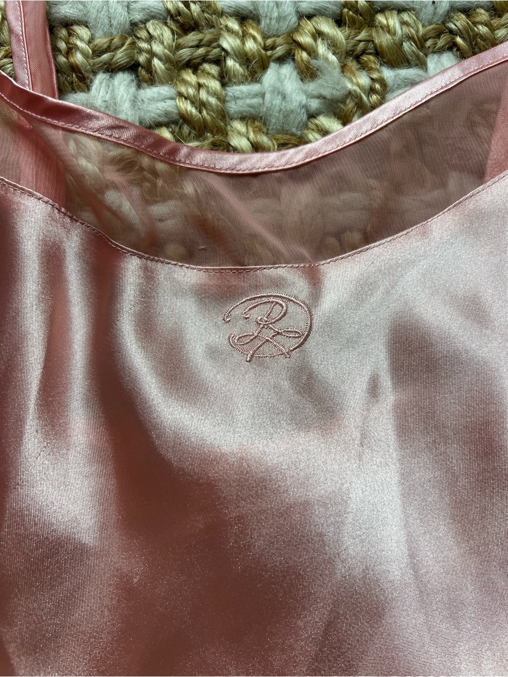 Vintage Oscar de la Renta Blush Pink Satin Slip with Embroidered Monogram